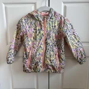 Girls Floral Windbreaker Rain Jacket - Pink & Yellow
